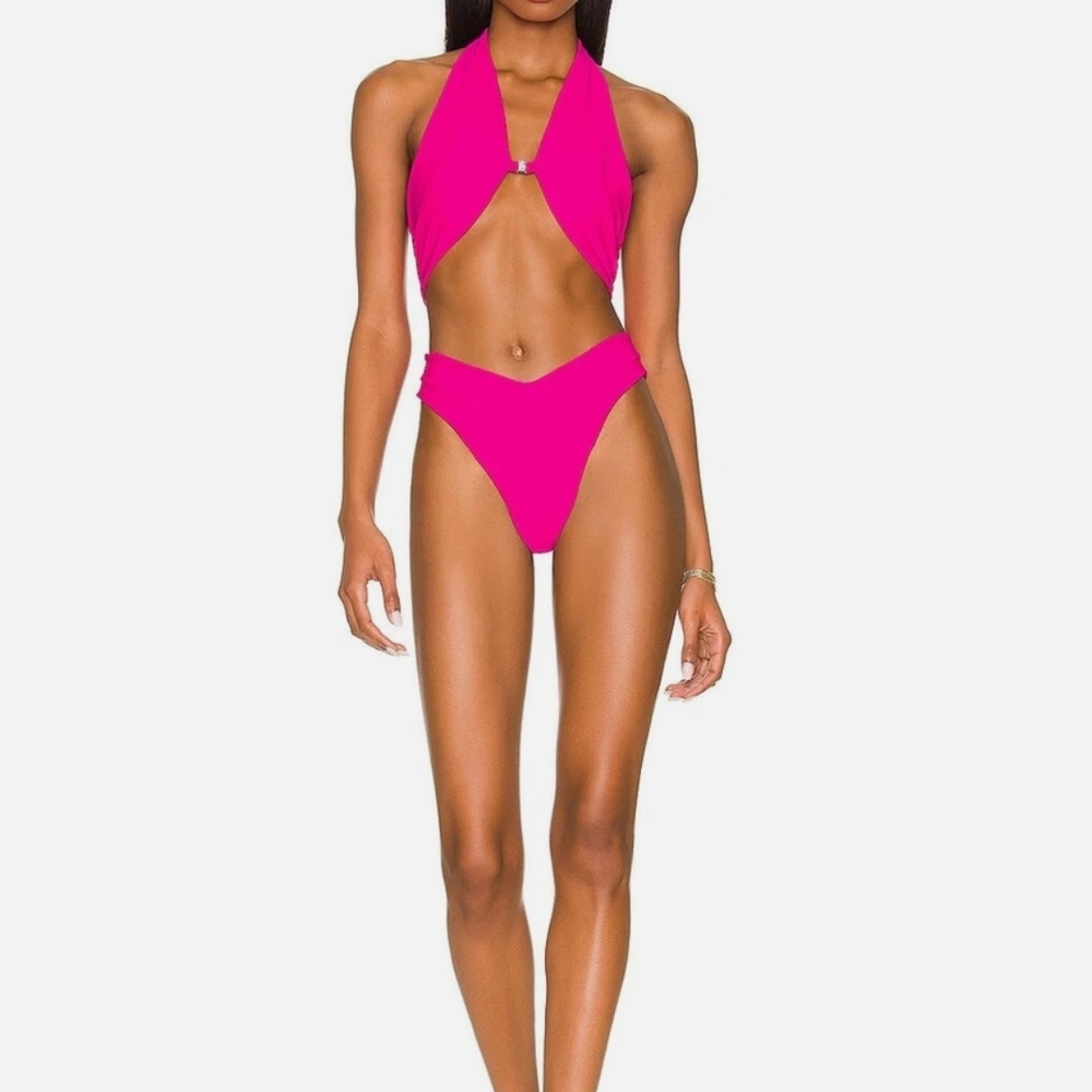 Vibrant Pink Halter One-Piece Swimsuit